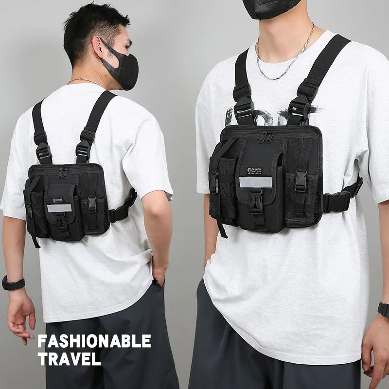 Tactical functional men's vest bag, simple waterproof Oxford fabric, large-capacity workwear chest bag, multi-pocket backpack
