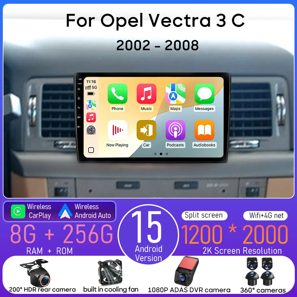 Android For Opel Vectra 3 C 2002 - 2008 Car Multimedia Player Carplay Auto Head Unit Radio Video Stereo Navigation GPS 2 din BT