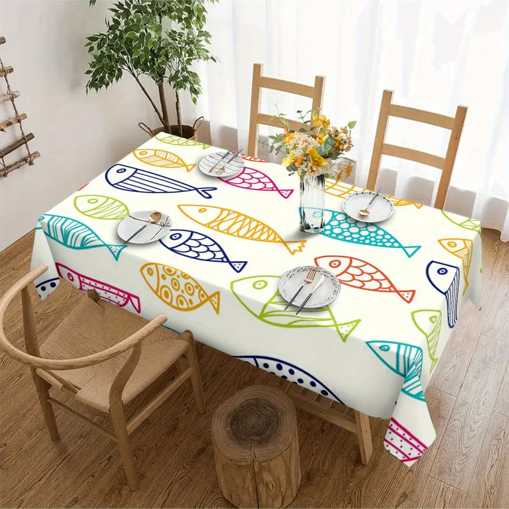 VIKAMA Vibrant Underwater Fish Pattern Manteles De Mesa Picnic Camping Outdoor Tablecloth Beach Picnic Party Decorations
