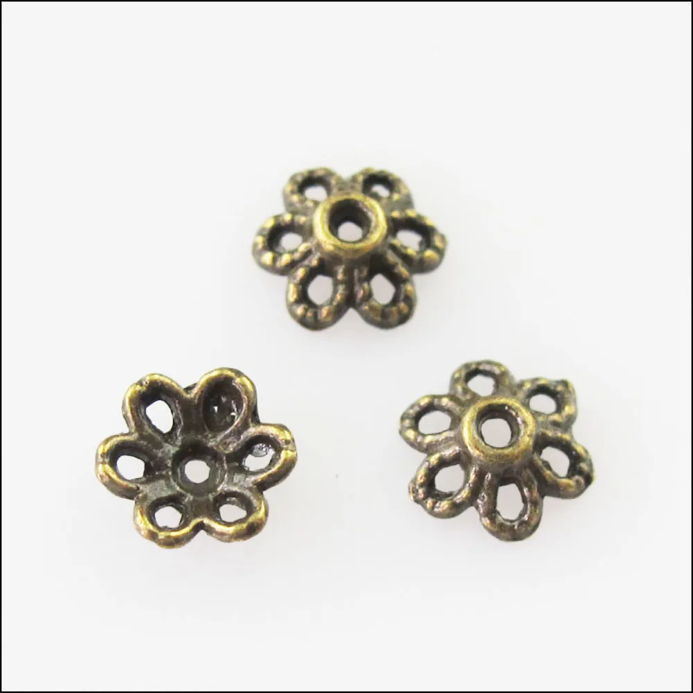 Fashion 200Pcs Retro Tibetan Silver Bronze Gold Silver Color Flower Spacer End Beads Charms 6mm