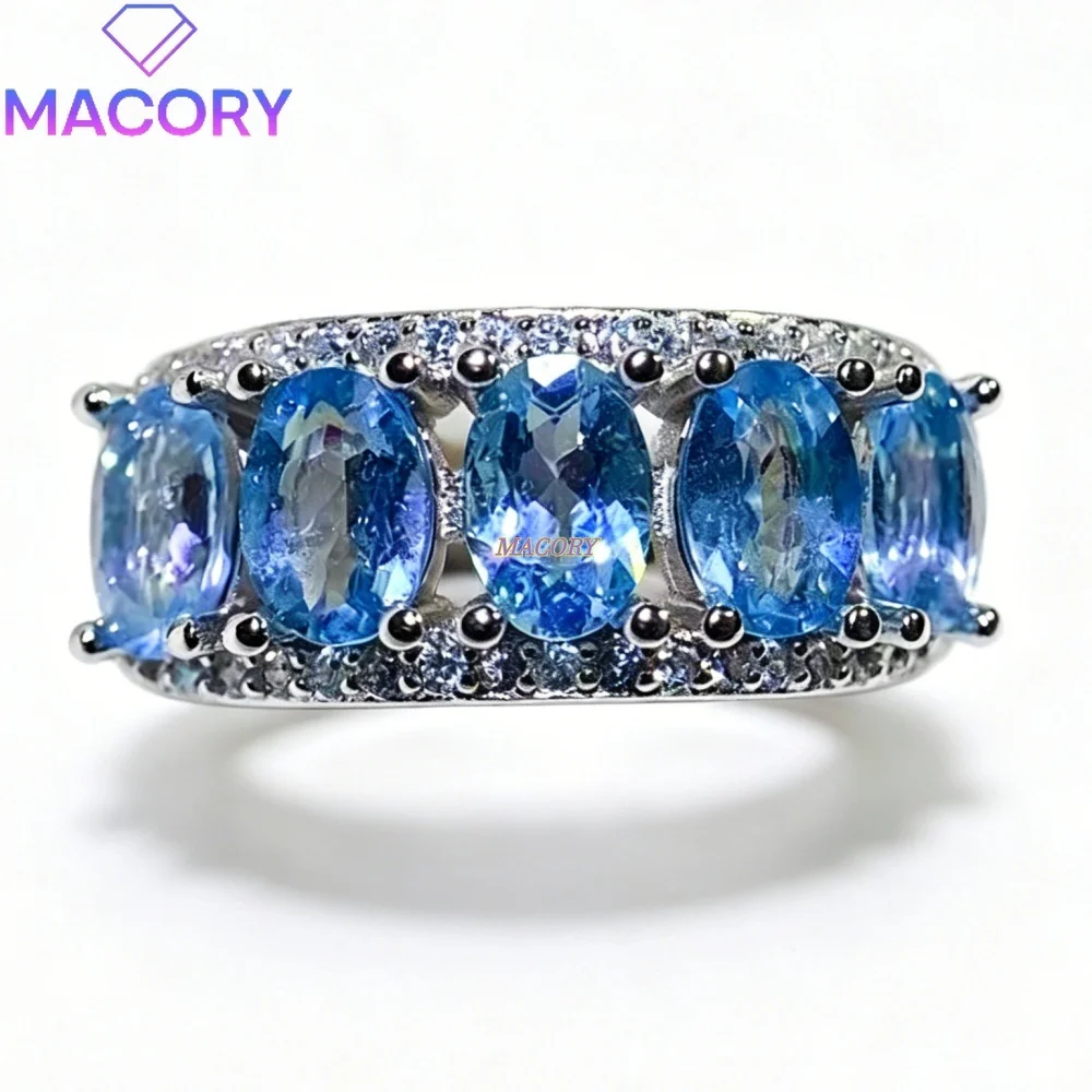 S925 sterling silver natural aquamarine ring simple and stylish design suitable for daily wear work and commuting Birthday gift