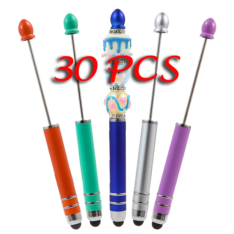 30Pcs DIY Touch Screen Beaded Ball Pen Beadable Ballpoint Pens Cute Stationery Pens for Writing School Office Supplies