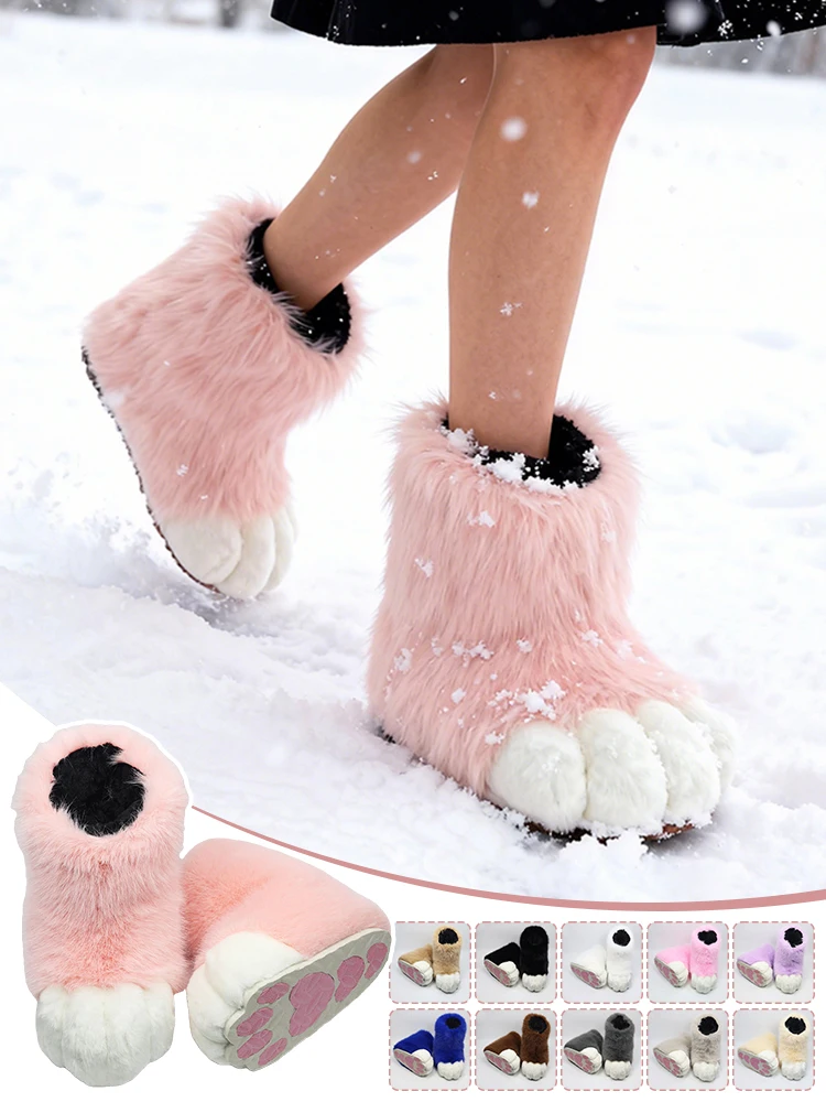 Harige Kat Poot Schoenen Pluizige Laarzen Meisjes Schoenen Beest Poot Schattig Pluche Kig Fursuit Dierenvoet Sokken Anime Party Cosplay Kostuum - afbeelding 2