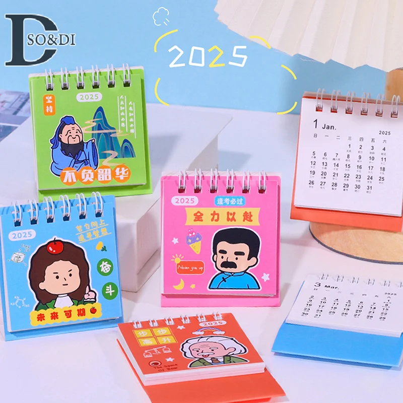 Mini Calendario de escritorio de dibujos animados, bolsillo portátil, pequeño calendario de planificación diaria, gestión del tiempo, horario, decoración de escritorio, 2025