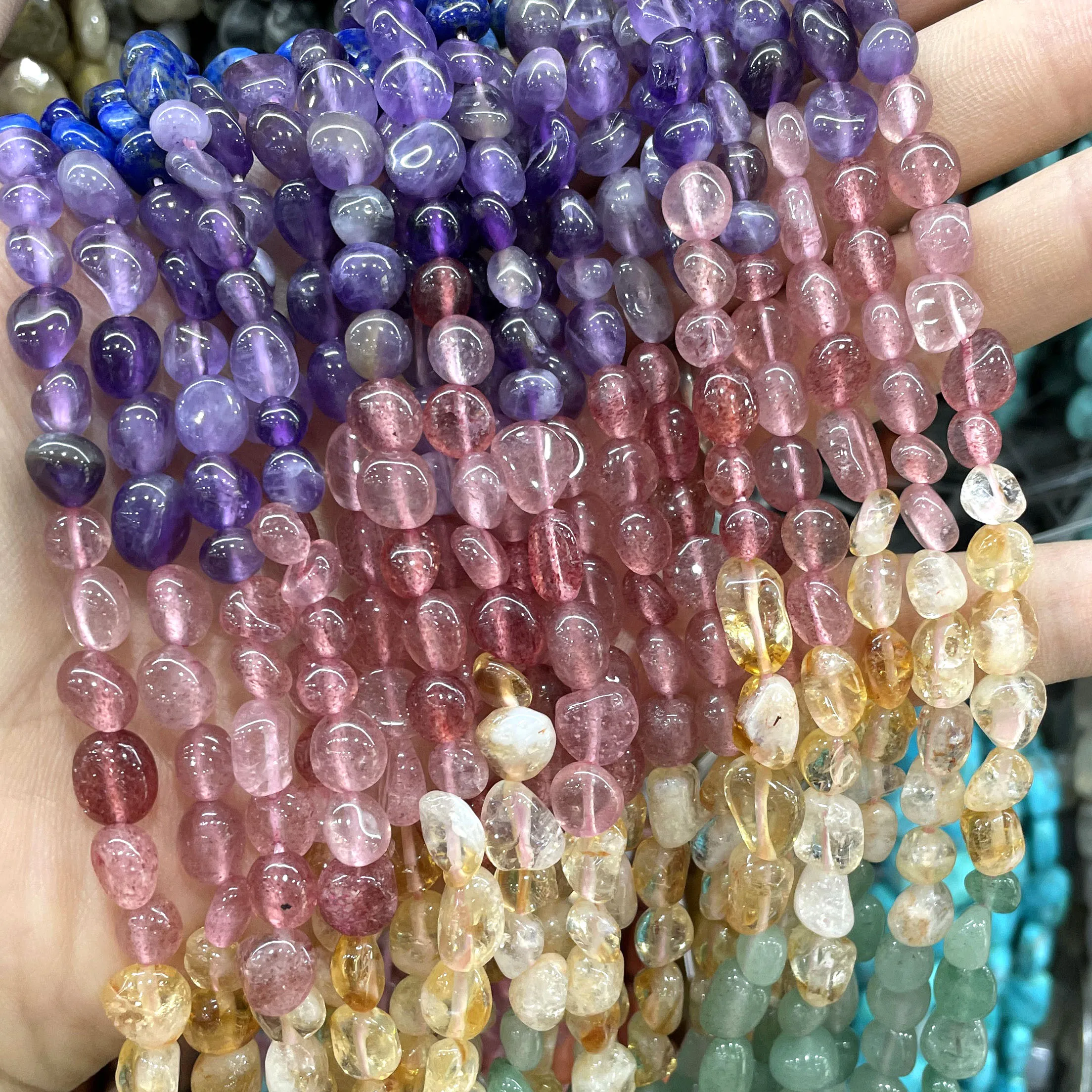 6x8mm batu alam stroberi kuarsa Amethyst Citrine Spacer Beads untuk membuat perhiasan DIY gelang kalung aksesoris