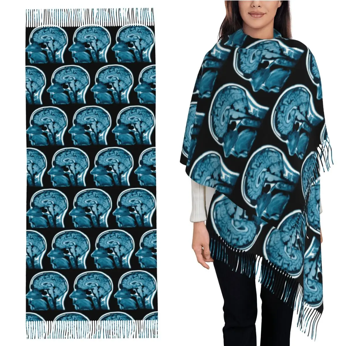 وشاح برين MRI أوشحة شرابة للنساء شالات دافئة ناعمة ويلتف شال طويل للخريف والشتاء