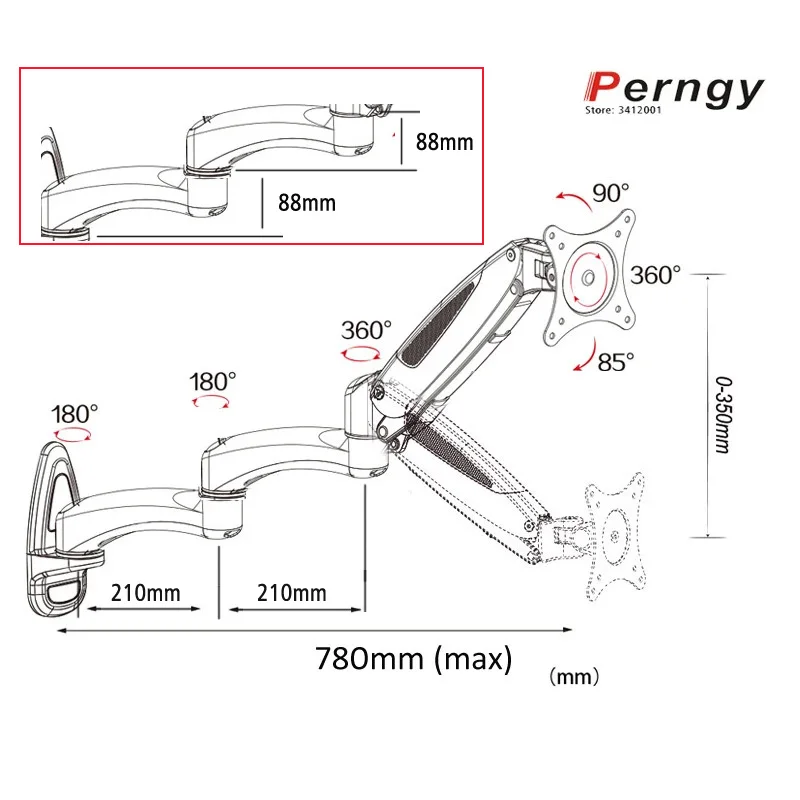 (long) GM113W TV Wall Mount 15-27" 0-7KG LCD Monitor Holder Gas Spring free Lifting Swivel Stretchable Stands Long Arm bracket