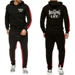 2025 No Boxing No Life Gym Men Solid Color Long Sleeves Two Pieces Set Tracksuit Hooded Sweatshirts Hoodies+Pants Casual Clothes