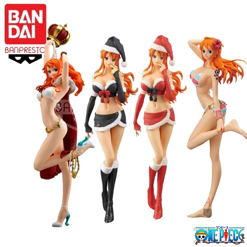 

In Stock Original100% Bandai Anime Toys One Piece Crown Christmas Costume Nami Model Toy Statue Garage Action Figure