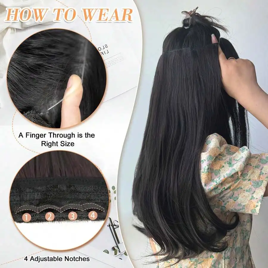 Megito Hair Extensions, 18 Inch Body Wavy Halos Hair Extension, Synthetic Fiber Halos Extensions Hair Extensions Clip In Hairpiece With Transparent Wire Adjustable Size 2 Secure Clips - view 5