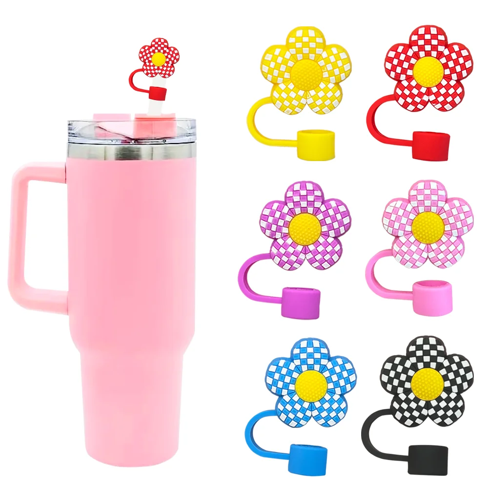 10pcs 10mm Straw Covers Cap Compatible with 30&40 Oz Tumbler, Checkered  Straw Toppers,Reusable Dust-Proof Straw Caps