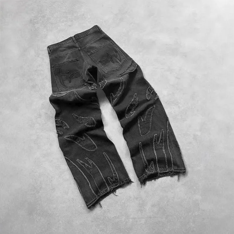 

Spring Autumn Trendy Loose Straight Leg Men's Jeans Casual Washed Retro Streetwear Workwear Long Trousers Straight Cut