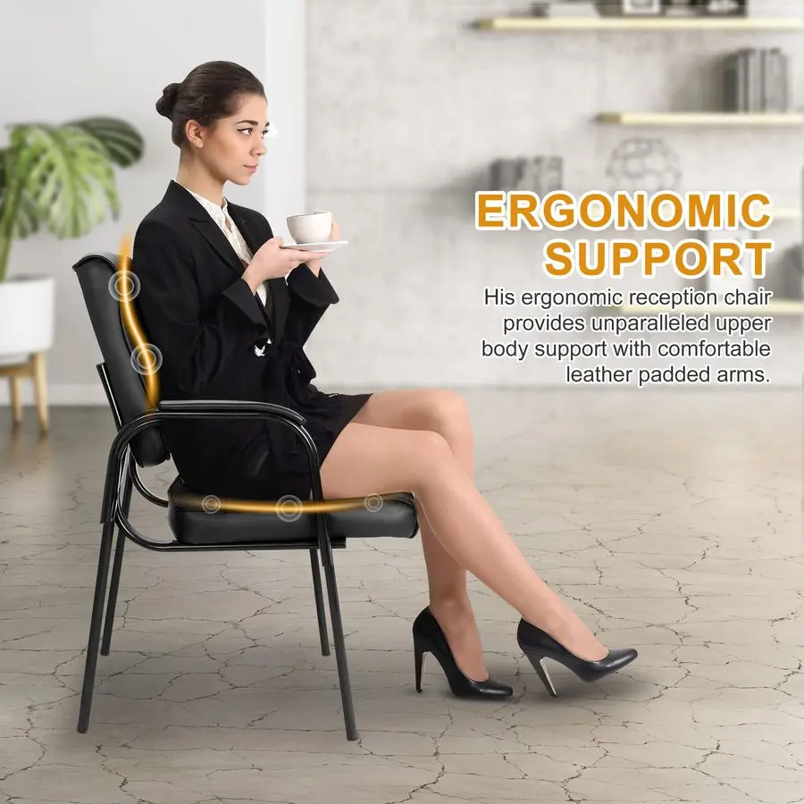 Office Guest Chair Bonded Leather Executive Side Chair Reception Chair W Solid Metal Frame Home Office Furniture Set of 3