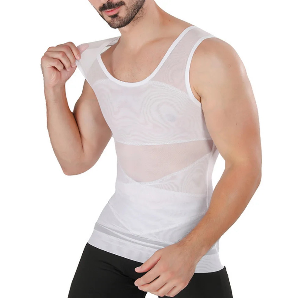 Men\'s Chest compression shirt to hide gynecomastia moobs slim chest slim belly tank top for Summer