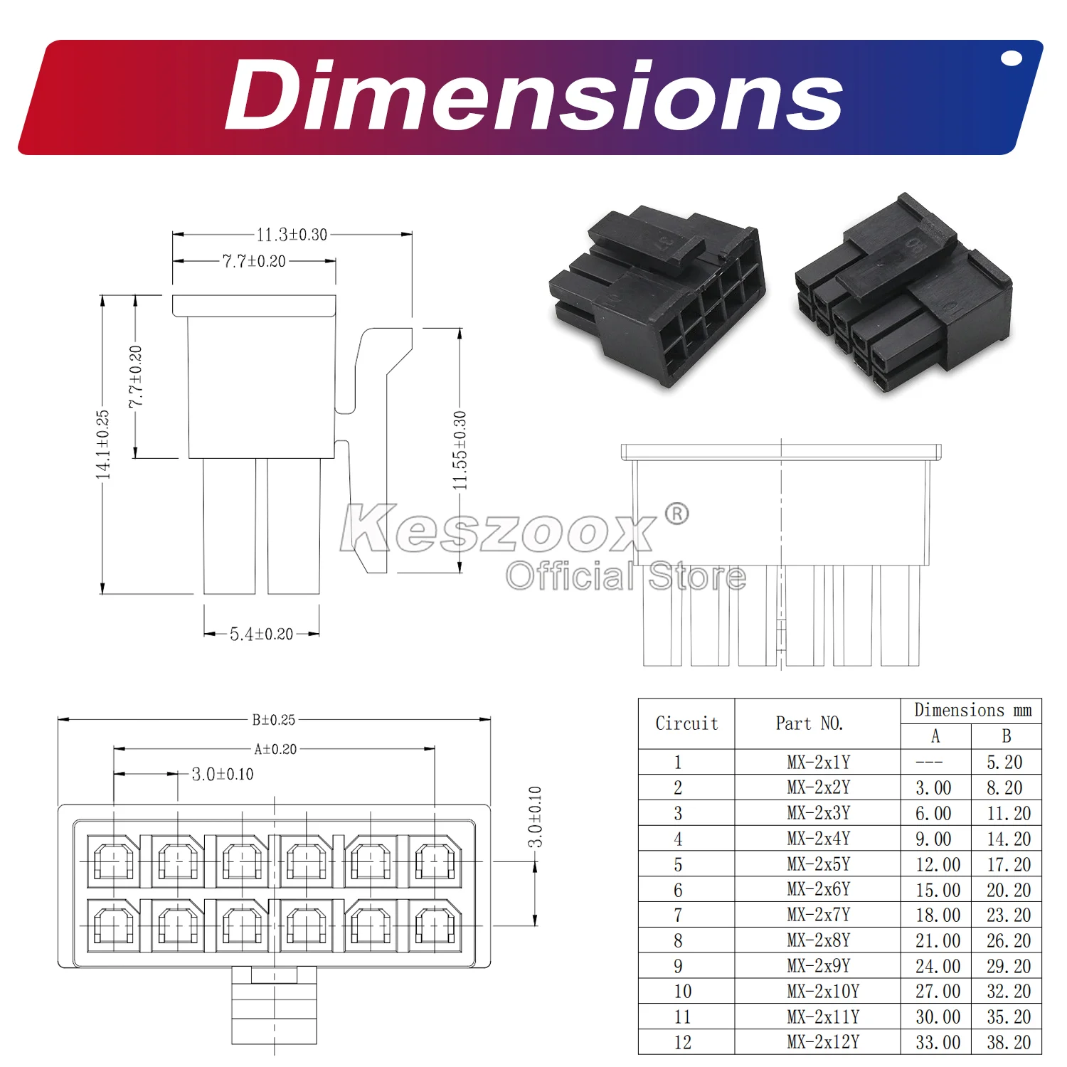 Tcenofoxy Molex 3.0mm Connectors 2 Rows 2-6P Male Female Connectors Housing with 22AWG Pre-crimped Cable Molex Connector Kit