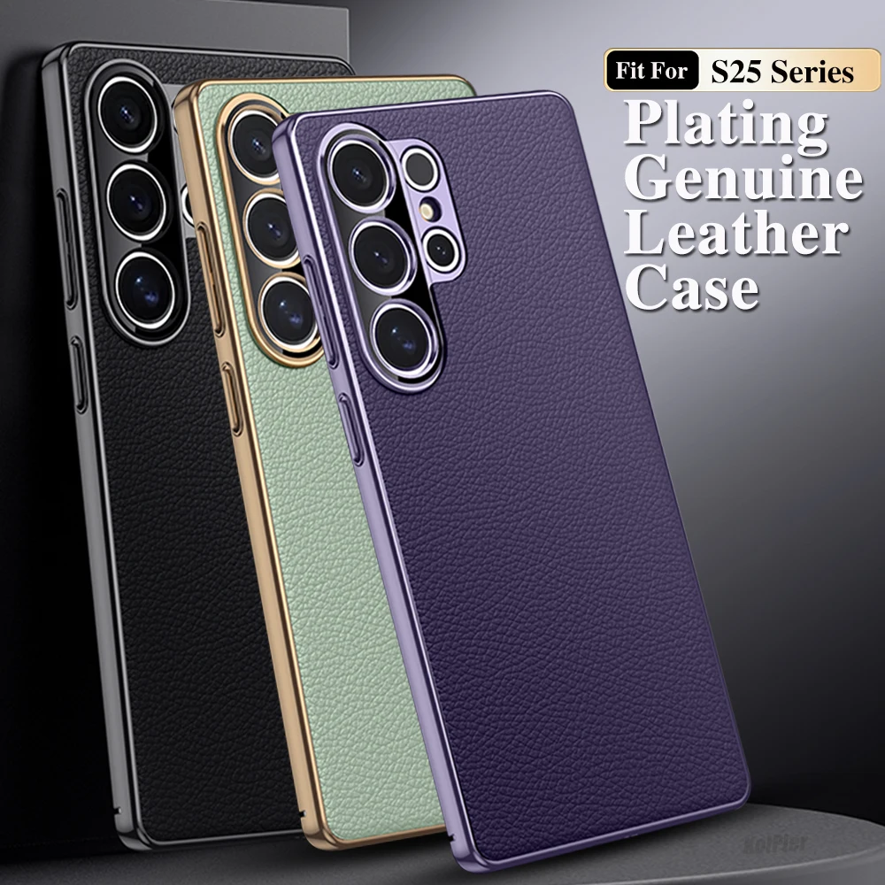 

Original Case For Samsung S25 ULTRA / S25+ Luxury leather Hard Shockproof Back Cover For S25 Plating Lens Protection Coque