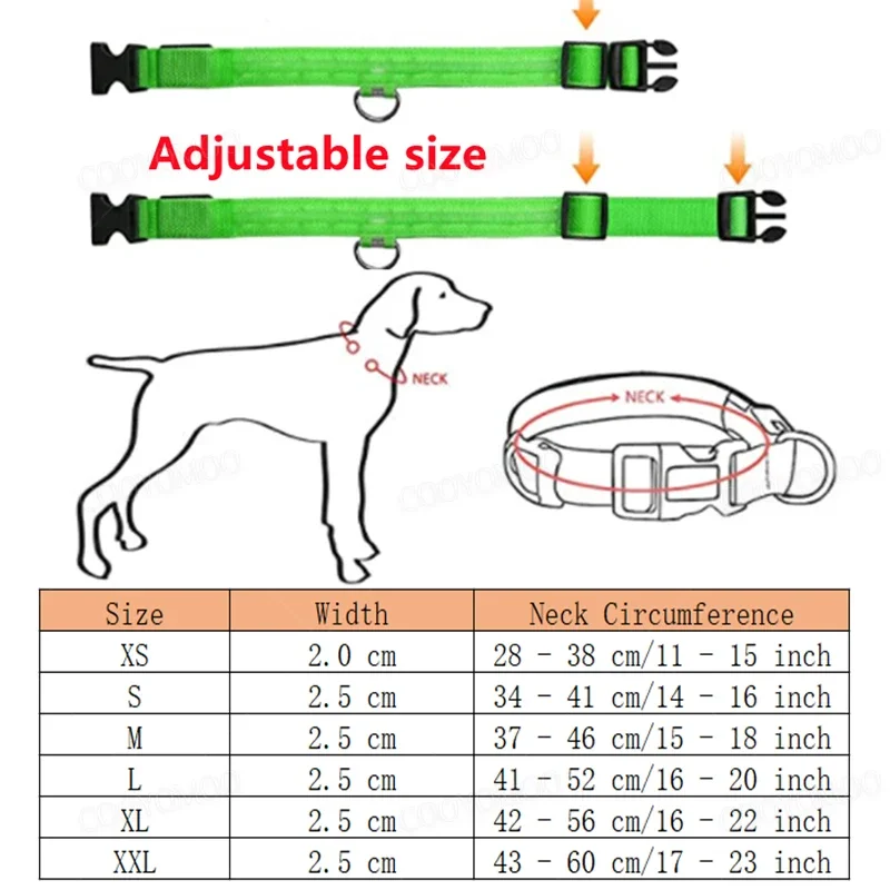 개 발광 충전 칼라 LED USB 고양이 개 목걸이, 분리형 야간 LED 발광 개 분실 방지 칼라, 애완 동물 액세서리, 3 가지 모드