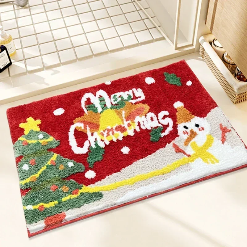 2024 Christmas Cashmere Decorative Floor Mat Entrance Door Mat Bedroom Bathroom Toilet Non-slip Carpet Holiday Home Decor Mats