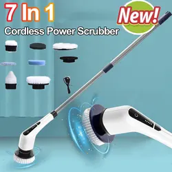 Cordless Power Scrubber 7 In 1 Multipurpose Electric Spin Cleaner with 8 Replacement Brush Heads Rotatable for Bathroom Tub Tile