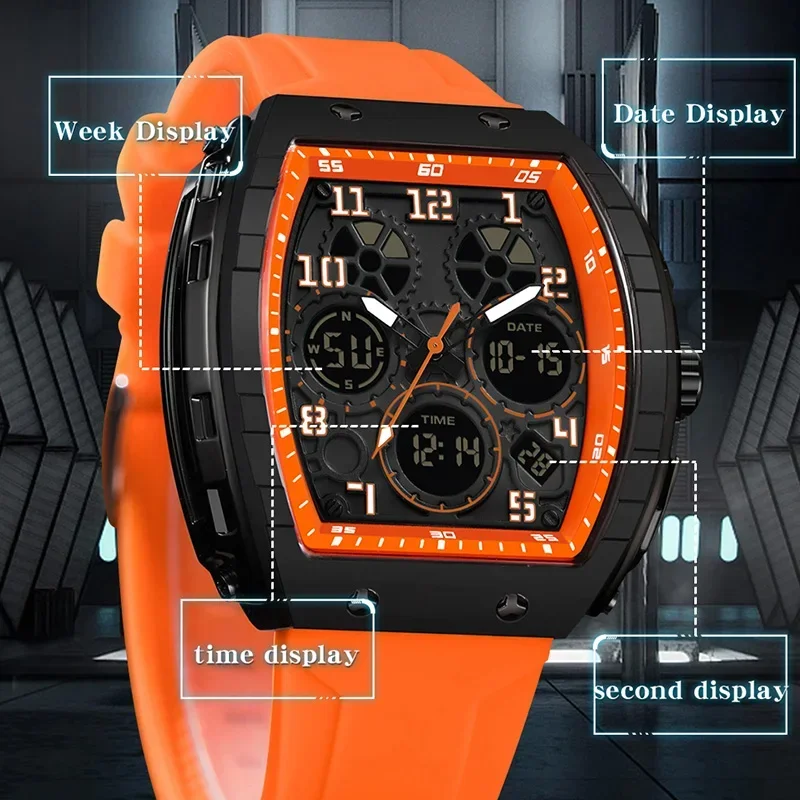 SANDA 6157 مقاوم للماء ساعة تنبيه الرجال العلامة التجارية الجديدة ساعة إلكترونية رقمية متعددة الوظائف موضة الاتجاه ساعة يد كوارتز رجالية