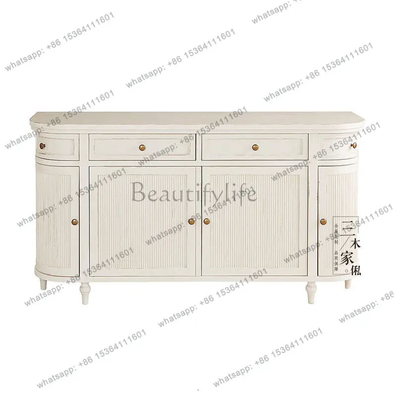 

American rural solid wood dining side cabinet white pastoral carved locker customization