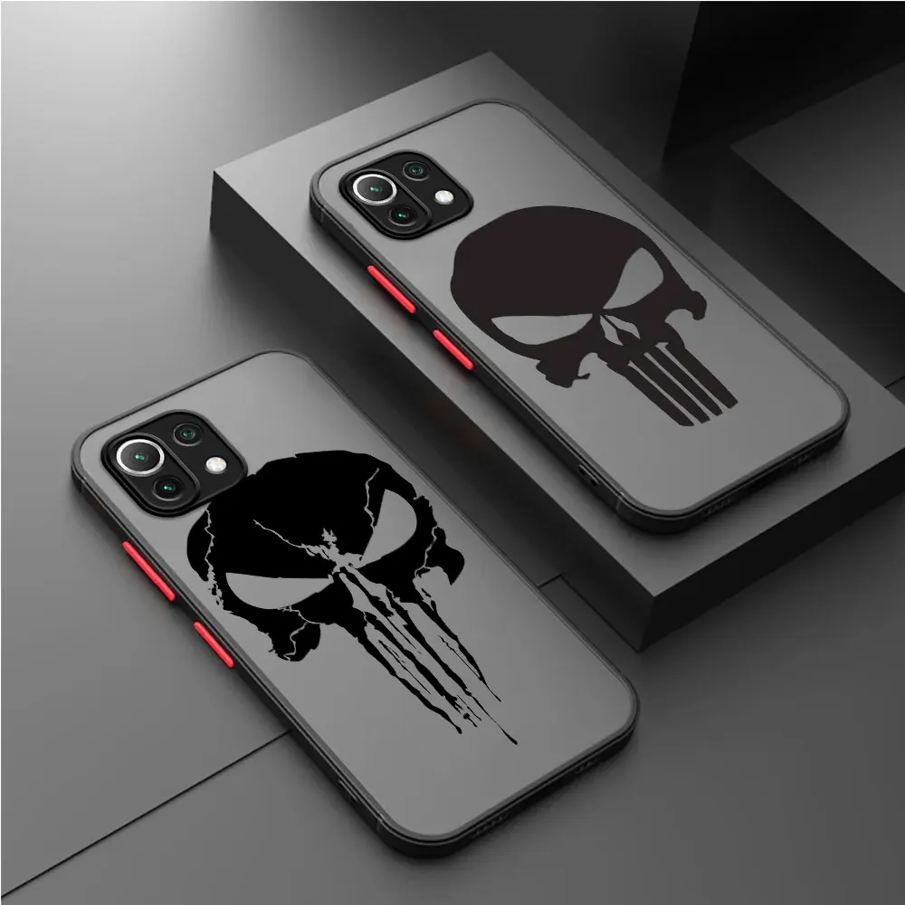 Matte Phone Case For Xiaomi Mi Poco X3 NFC 11 Lite 11T 13 Pro M5 12 X4 10T C40 9T Black Funda Cover Luxury Marvel Punisher Logo