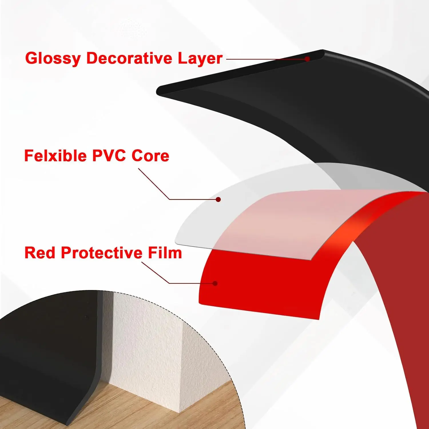 Vinyl Wall Base Baseboard Molding Trim Flexible Self Adhesive Rubber Wall Base Moulding Trim Cove Base Molding for Floor Wall