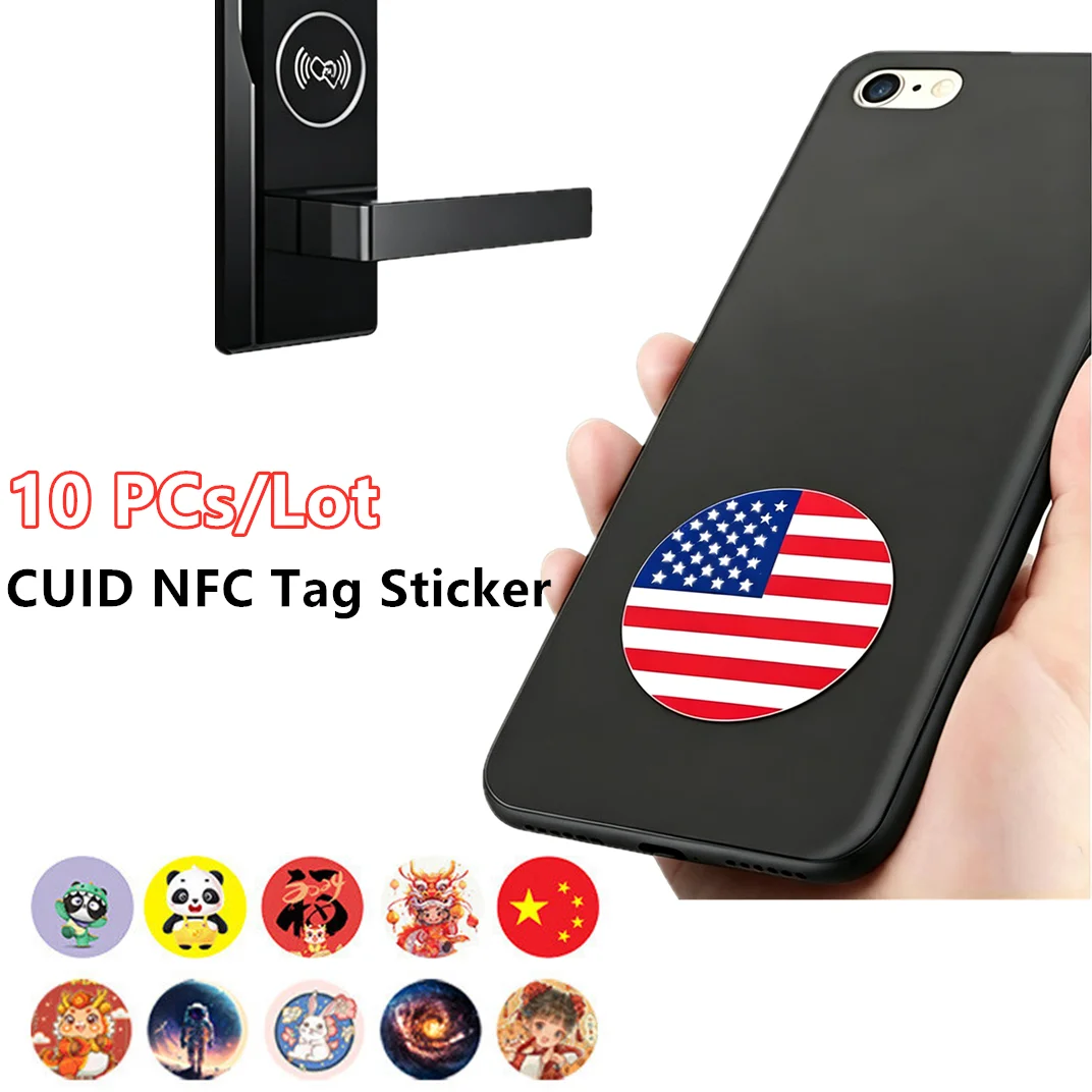 10 PCs/Lot CUID NFC Tag Sticker 13.56MHz Smart Induction Chip Sticker Round Label Diameter 30mm Easy-tear
