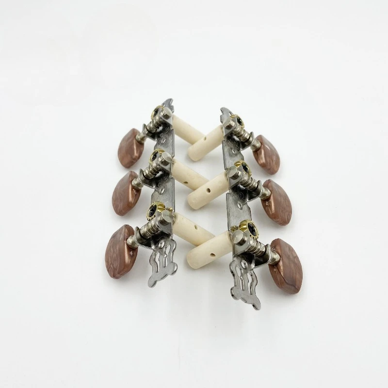 3-in-1 Silver Classical Guitar Tuning Machines with Square Agate Head, Vintage Style Peghead Tuners for Classical Guitar view 2