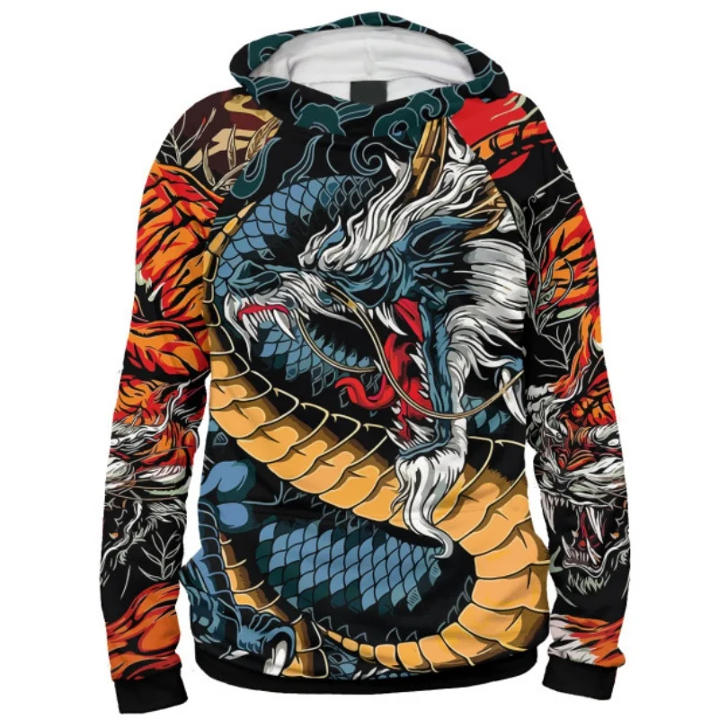 ثلاثية الأبعاد مطبوعة كول الوشم هوديي للرجال التنين الصيني نمط البلوز الخريف بلايز عادية فضفاض البلوفرات طويلة الأكمام هوديس