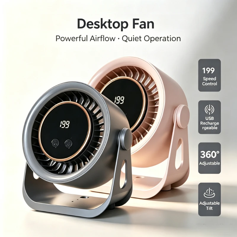 3‑in‑1 Portable Fan Lamp USB Rechargeable 199 Gear Wall‑Mount Desktop Hanging Mini Cooling Fan Powerful Wind for Indoor Outdoor