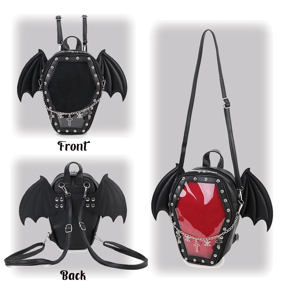 Gothic Punk Sargform Ita Tasche Damen Klare Rucksäcke Dark Lolita Handtasche und Umhängetasche Mädchen Cosplay Designer 2-Einsatz – Detail 22