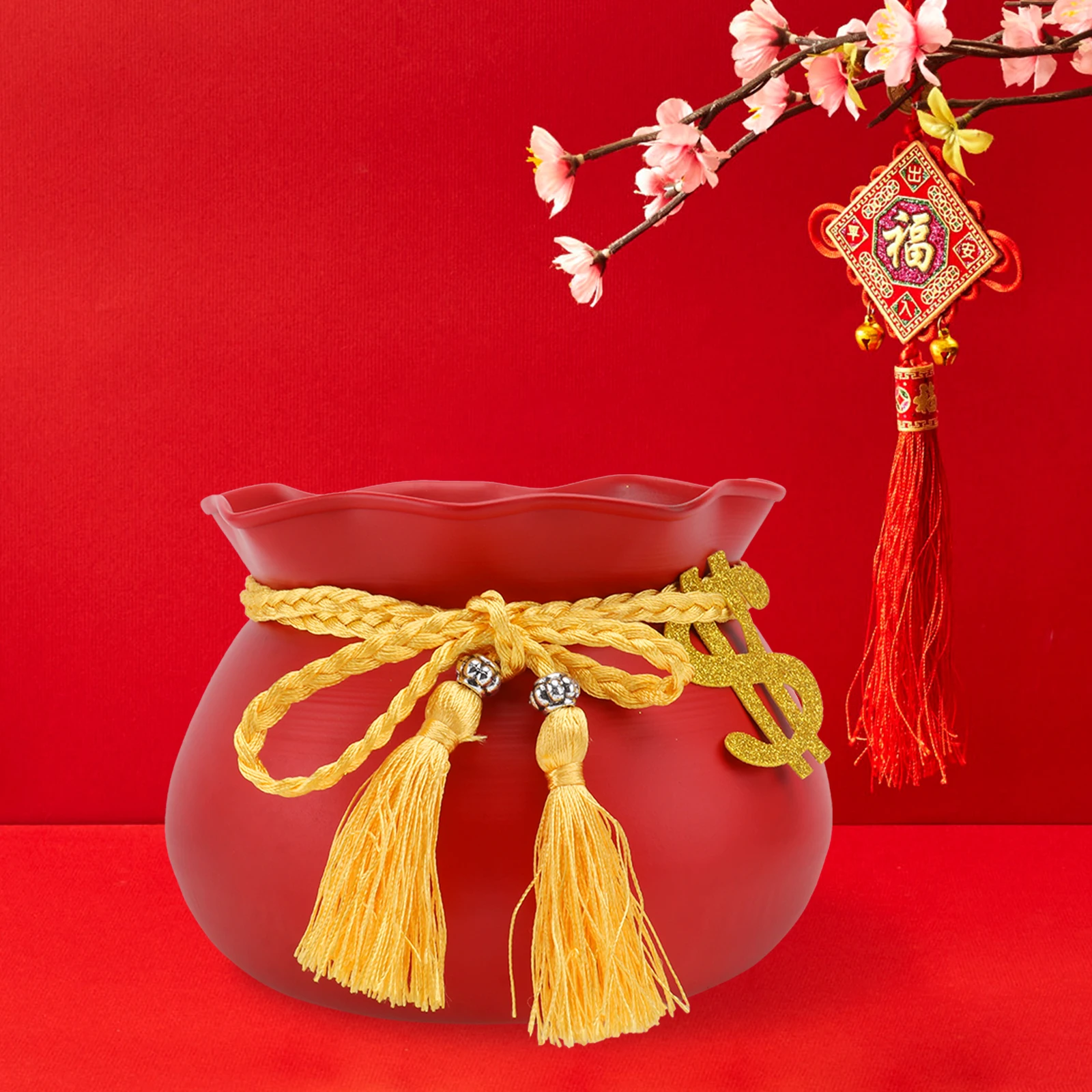 

Artificial Flower Pot Delicate False Vase Decorative Blessing Bucket Plant Fake Iron