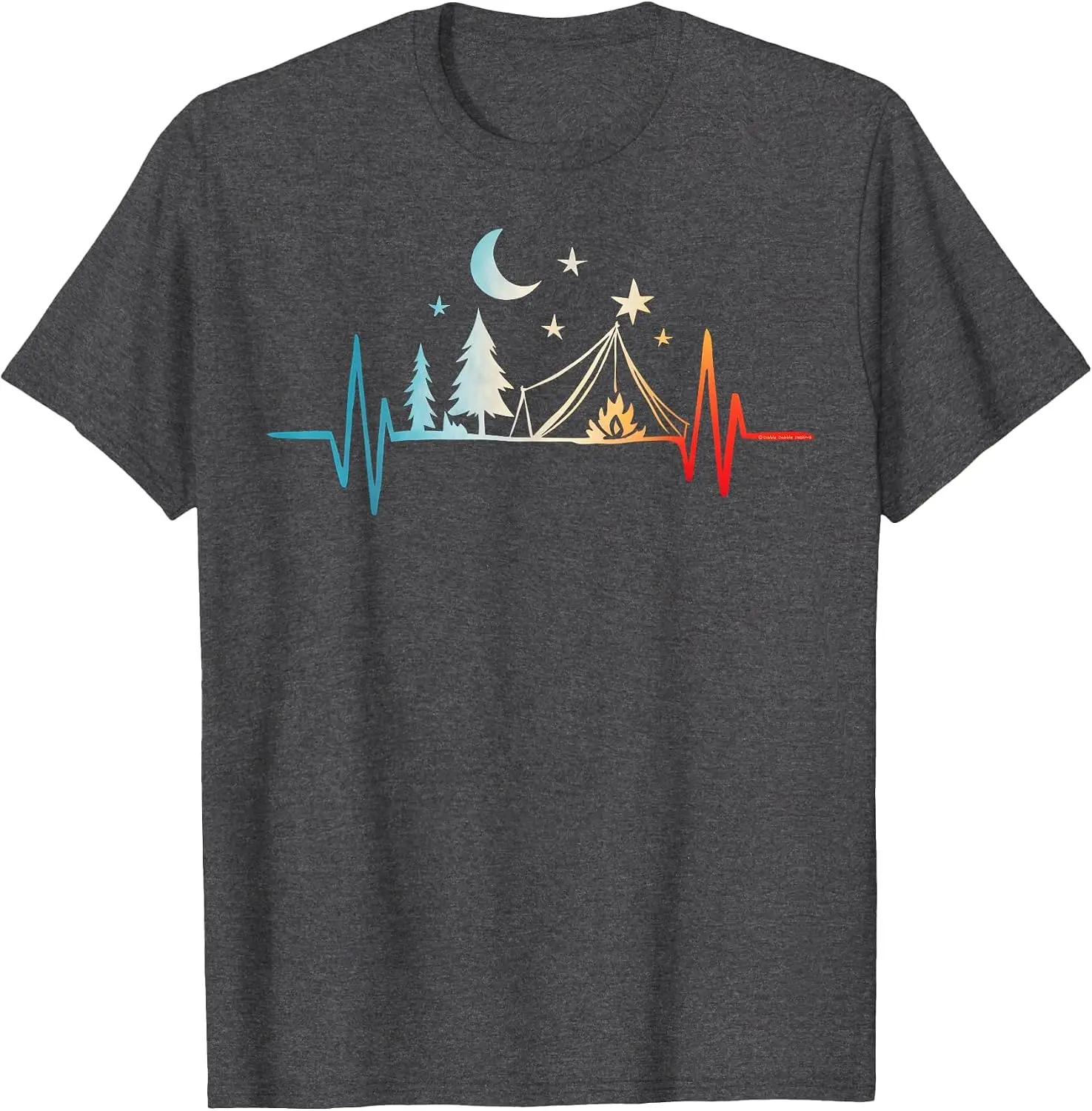 Forest Mountains Heartbeat Outdoor Hiking Camping T-Shirt Tee – Soft, & 100% Cotton Trendy Y2K Short-Sleeve Tee-Soft,