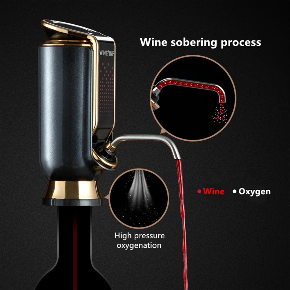 Electric Wine Aerator Quick Sobering Decanter IPX4 Waterproof Wine Output Setting Vacuum Preservation 10 Days Wine Stopper