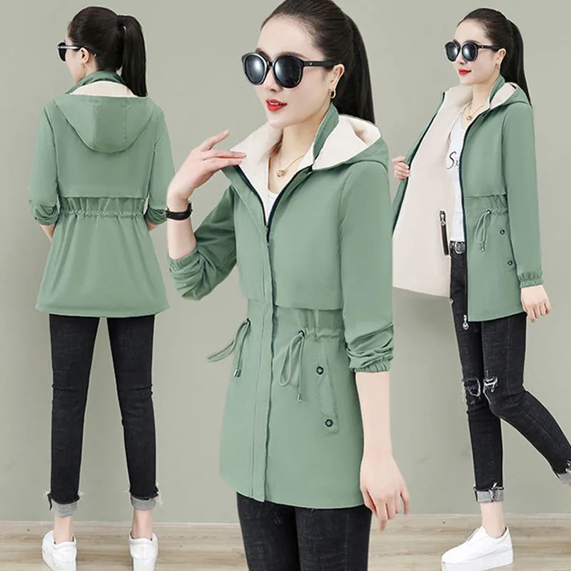 Double-sided Wear Mid-length Solid Color Spring And Autumn Coat Women's 2022 New Casual Loose Fashion All-match Top Women's 5XL