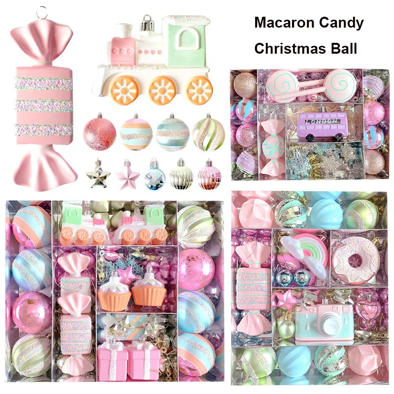 2025 Christmas Ball Decoration Macaron Pink Candy Baubles Christmas Tree Hanging Ornaments For Navidad Noel Xmas Party Pendant