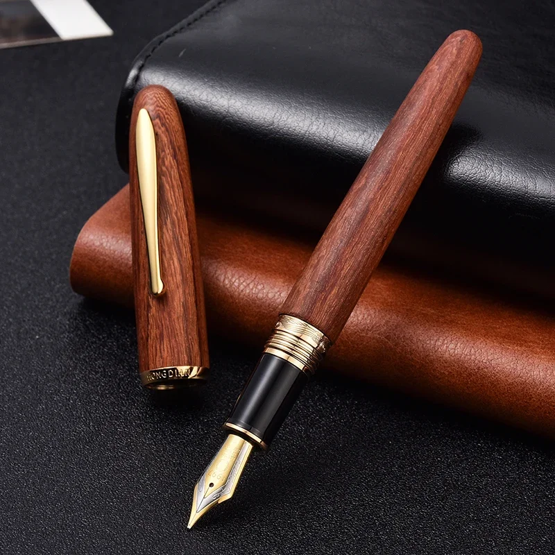 Hongdian 660 Wood Fountain Pen Natural Handmade Jupiter Lucky Star Red Wooden Beautiful Pen EF/F 0.38/0.5mm Writing Ink Pen