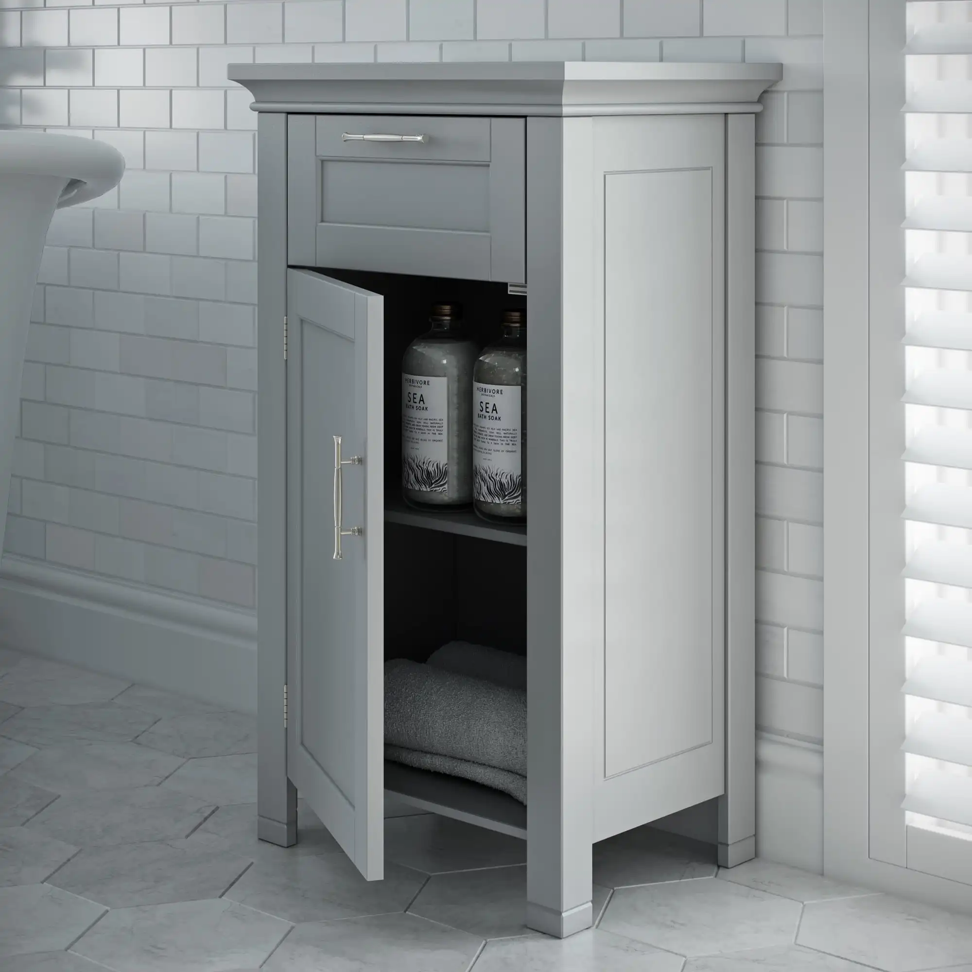 Somerset Single Door Bathroom and Laundry Storage Cabinet with Drawer and Adjustable Shelf - Gray