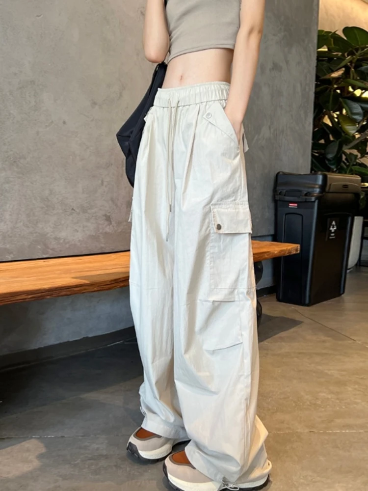 American Style Quick Dry Work Trousers Women Summer Thin Loose Cuffed Straight Leg Wide Leg Pants Ice Silk Sunshade Hiking Pants