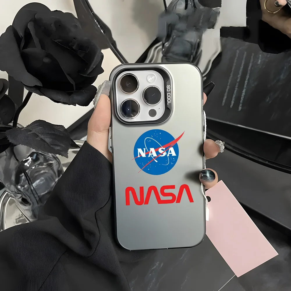 

USA N-NASA S-Space Phone Case For iPhone 16 15 14 13 12 11 Pro Max Grey Black Matte Laser Metallic Aurora Funda