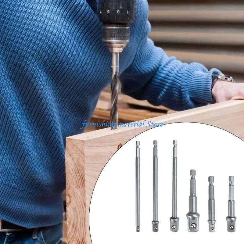

Y5GD 6Pcs 1/4 3/8 Socket Adapter Drill Bit Set Nut Driver Power Extension Impact Shank Adapter Drills Wrench Sleeve