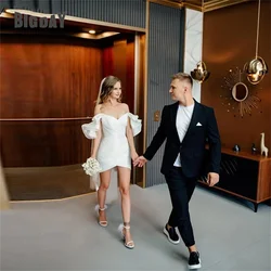 Modern Short Wedding Dress Sweetheart Off The Shoulder Pleat Open Back Sheath Simple Bridal Gown Vestidos De Noiva Customized