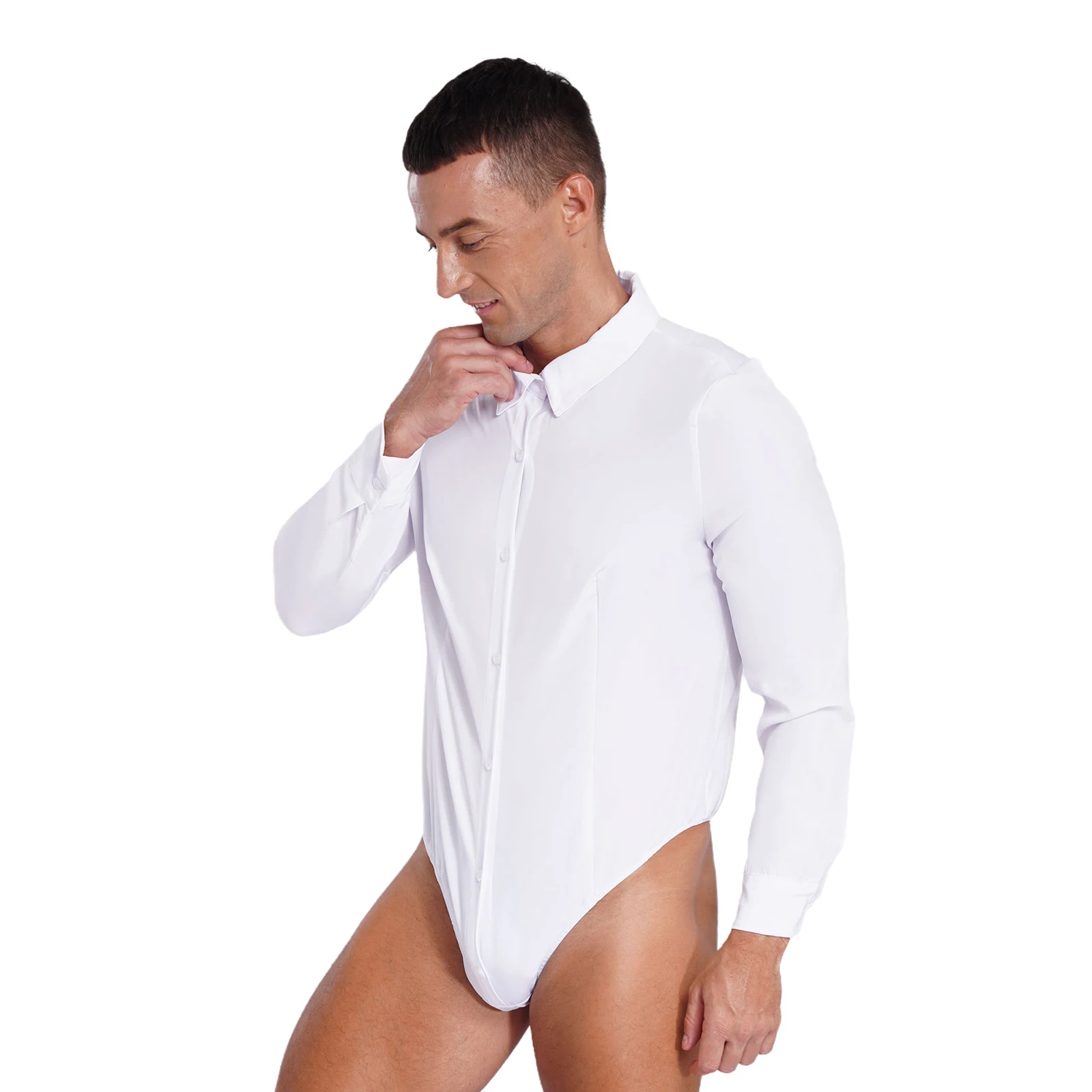 Heren herenoverhemd Top bodysuits Lange mouw Button Down Hoog uitgesneden jumpsuit voor kantoorwerk Vergadering Werken Stijlvolle kostuums