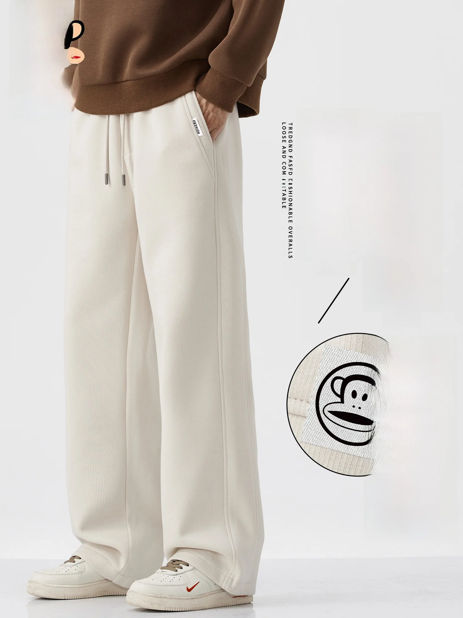 

Мужские повседневные спортивные брюки PaulFrank на флисовой подкладке, зимние теплые брюки с широкими штанинами и прямым кроем, удобные свободные брюки для отдыха