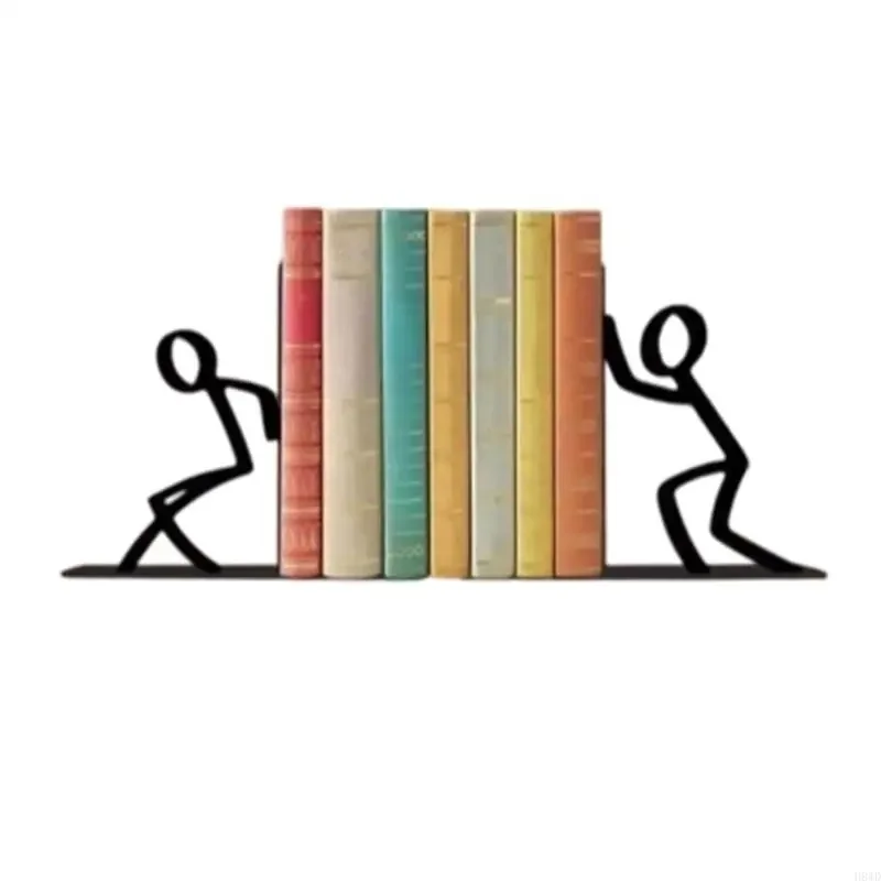 2Pcs Iron Bookend Set, Stylish Metal Character Book Supports, Decorative Desktop Book Holders for Shelf & Desk Organization