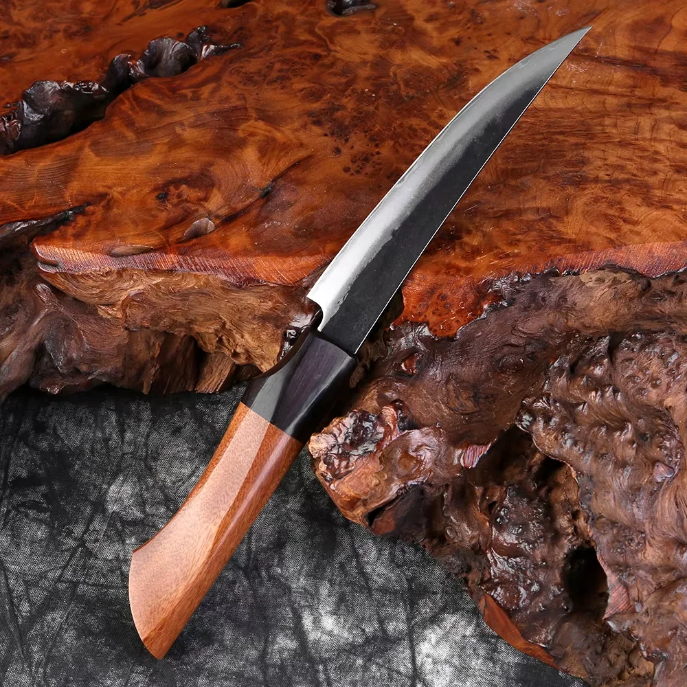 

Handmade Kitchen Utility Knife Triple-layer Composite Steel 9Cr18 Core Sharp Cooking Knife Hand Forged Paring Knife Wood Handle