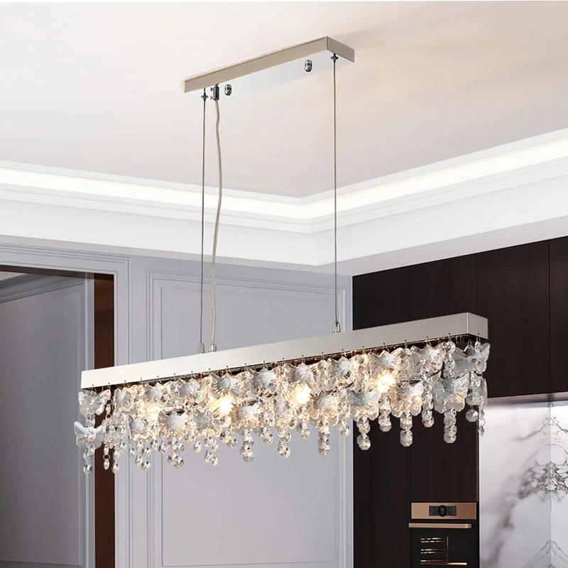 Modern Butterfly Crystal Indoor Lighting Silver/Gold LED Chandelier For Living Dining Room Luxury Roud/Rectangle Hanging Lamp