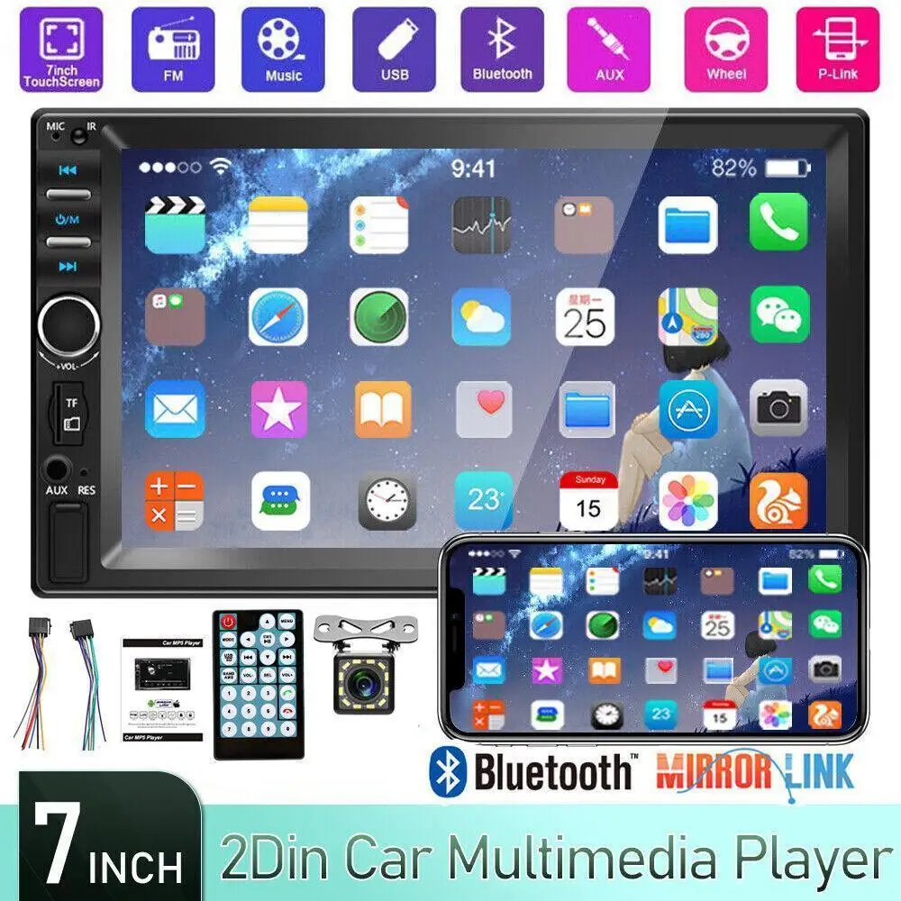 HD In-Car MP5 Card Player 2 Din Stereo 7 Inch 7018B Touch Screen Automotive Multimedia Bluetooth Mirror Link USB / TF Monitor With 12LED Rear Camera