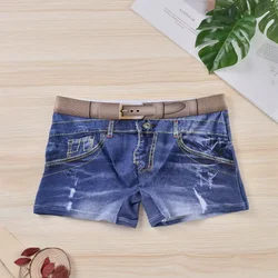 Fashion Men Denim Underwear 3D Print Sexy Boxers Jeans Style Shorts Boxers Mens Cowboy U Convex Pouch Cotton Underpants Panties